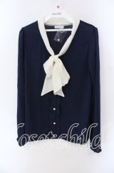 axes femme / ボウタイブラウス風プルオーバー M ネイビー O-25-08-28-1003-AX-TO-OW-ZT257