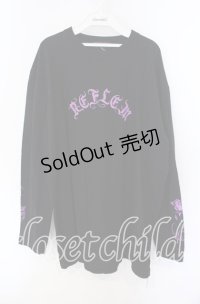 REFLEM / 薔薇プリントL/S Tee/ロングスリーブカットソー F ブラック×パープル O-25-08-28-015-PU-TO-OW-ZY