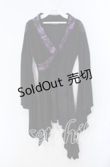 Qutie Frash / 和柄切替振袖ワンピース  ブラック×パープル O-25-08-28-022-QU-OP-OW-OS