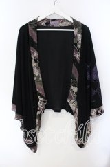 Qutie Frash / ちりめん切り替え着物袖カーディガン  ブラック O-25-08-28-026-QU-TO-OW-ZT076