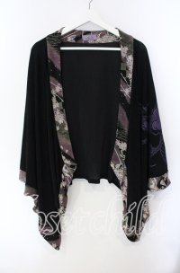 Qutie Frash / ちりめん切り替え着物袖カーディガン  ブラック O-25-08-28-026-QU-TO-OW-ZT076