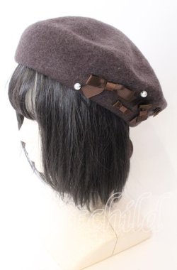 画像1: m petit by misako / AMミニリボンバスクベレー  ブラウン O-25-08-29-052-LO-AC-YM-OS