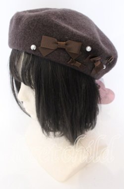 画像1: m petit by misako / AMミニリボンバスクベレー  ブラウン O-25-08-29-053-LO-AC-YM-OS