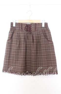 画像1: axes femme / チェック編み上げスカート M ブラウン O-25-08-29-014-AX-SK-OW-OS