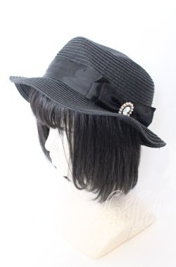 画像1: m petit by misako / ストローハット  クロ O-25-08-29-027-LO-AC-YM-OS