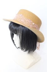 画像1: axes femme / レースリボンカンカン帽  ナチュラルｘピンク O-25-08-29-029-AX-AC-YM-ZT500 (1)