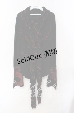 画像1: Qutie Frash / ギャザーフリルニットカーディガン  ブラック×レッド O-25-08-30-037-QU-TO-OW-OS