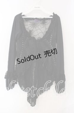 画像1: Qutie Frash / ホックデザイン蜘蛛メッシュカーディガン  ブラック O-25-08-30-040-QU-TO-OW-OS