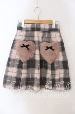 画像1: Ank Rouge / ハートポケット台形スカート M ピンク×グレー O-25-08-30-062-CA-SK-OW-OS