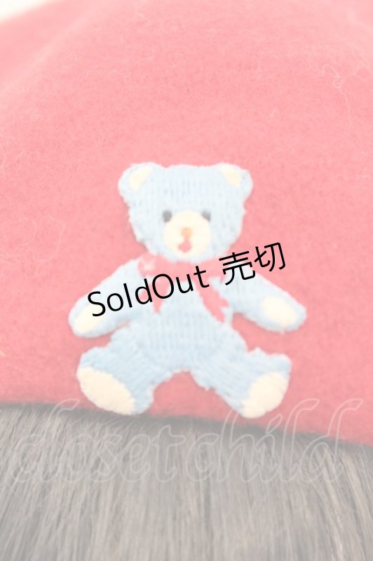 画像2: MILK / くま刺繍ベレー  アカ O-25-08-30-1004-ML-AC-OW-ZT511 (2)