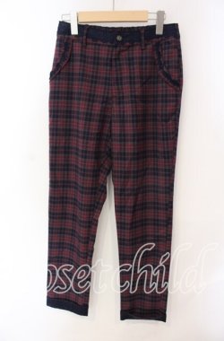 画像1: axes femme / レース配色チェックパンツ M ワイン O-25-08-30-076-AX-PA-OW-OS
