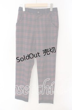 画像1: axes femme / レース配色チェックパンツ M ワイン O-25-08-30-076-AX-PA-OW-ZT272