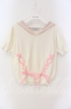 画像1: Ank Rouge / スピンドルセーラーニットトップス M アイボリー×ピンク O-25-08-30-089-CA-TO-OW-OS