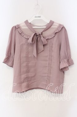 画像1: evelyn / ドットチュール切り替えリボンブラウス  ピンク O-25-08-30-095-LO-BL-OW-OS