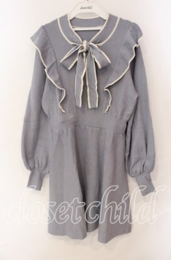 画像1: DearMyLoveRose / ボウタイニットフレアワンピース LL〜3L ブルー O-25-08-30-100-EL-OP-OW-OS
