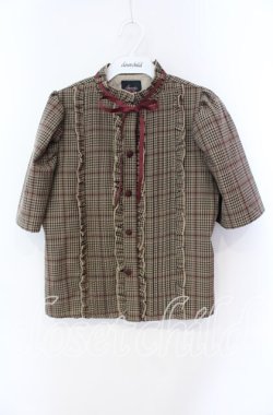 画像1: Swankiss / PI check frill ブラウス F ベージュ O-25-08-30-102-CA-OP-OW-OS