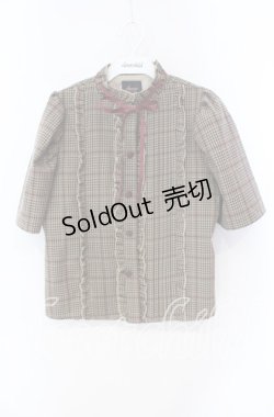 画像1: Swankiss / PI check frill ブラウス F ベージュ O-25-08-30-102-CA-OP-OW-OS
