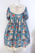 LOLITA / 猫柄ワンピース M ブルーグリーン O-25-08-30-010-LO-OP-OW-OS