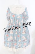LOLITA / 猫柄ワンピース M ブルーグリーン O-25-08-30-010-LO-OP-OW-OS