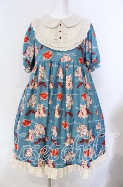 画像1: LOLITA / 猫柄ワンピース M ブルーグリーン O-25-08-30-010-LO-OP-OW-OS