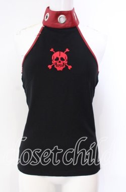 画像1: Qutie Frash / スカル刺繍ホルタートップス  ブラック×レッド O-25-08-30-016-QU-TO-OW-OS