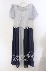 axes femme / 多配色ドッキングロングワンピース M ネイビー O-25-08-30-020-AX-OP-OW-ZT037