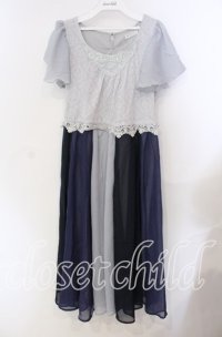 axes femme / 多配色ドッキングロングワンピース M ネイビー O-25-08-30-020-AX-OP-OW-ZT037