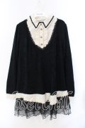 axes femme / 裾チュールブロッキングチュニ M クロ O-25-08-30-024-AX-OP-OW-OS