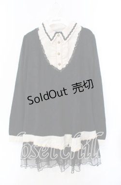 画像1: axes femme / 裾チュールブロッキングチュニ M クロ O-25-08-30-024-AX-OP-OW-OS