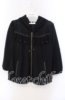 画像1: axes femme / 縦レース使いパーカー M クロ O-25-08-30-026-AX-TO-OW-OS