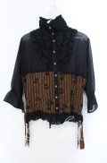 h.NAOTO / Alice Through the Looking Glassブラウス M ブラック×ブラウン O-25-08-30-029-HN-BL-OW-OS