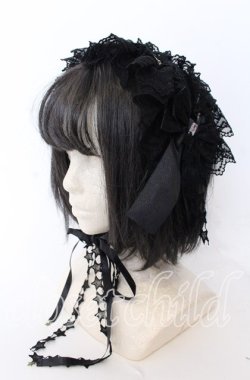 画像1: metamorphose / Magical moon light レースフリルヘッドドレス  クロ O-25-08-31-091-ME-AC-OW-OS