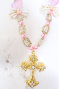 Estrellas / クロスビーズネックレス  ピンク O-25-08-31-020-EL-AC-OW-ZT394-F003