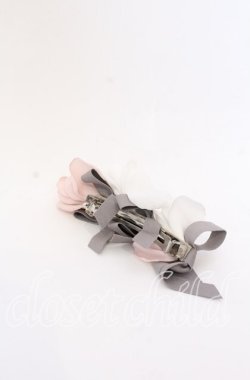 画像2: axes femme / フラワーリボンバレッタ  ピンク×シロ×グレー O-25-08-31-053-AX-AC-OW-OS