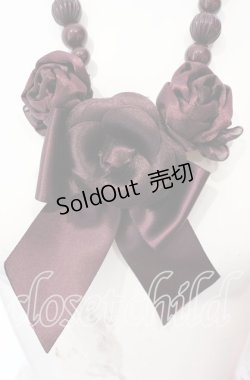 画像1: 【SALE】INGEBORG / カメリア＆ローズリボンネックレス  ワイン O-25-09-01-033-LO-AC-OW-ZT485-F003