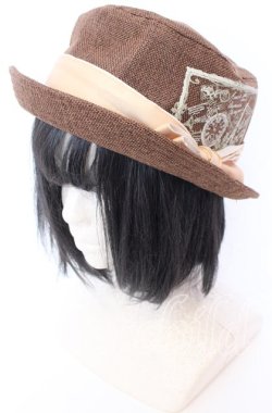 画像1: axes femme / プリント入りカンカン帽  ブラウン系 O-25-09-03-034-AX-AC-IG-OS