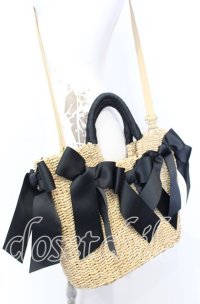 INGEBORG / リボンデザインメイズバッグ  ナチュラル×クロ O-25-09-03-004-LO-BG-IG-ZT501