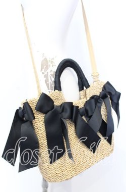 画像1: INGEBORG / リボンデザインメイズバッグ  ナチュラル×クロ O-25-09-03-004-LO-BG-IG-ZT501