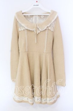 画像1: LIZ LISA / レース切り替えニットワンピース  ベージュ O-25-09-04-030-LO-OP-OW-OS