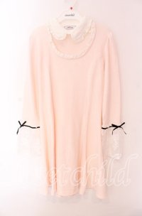 Ank Rouge / レース袖胸あきワンピース M ピンク O-25-09-04-031-CA-OP-OW-ZT383