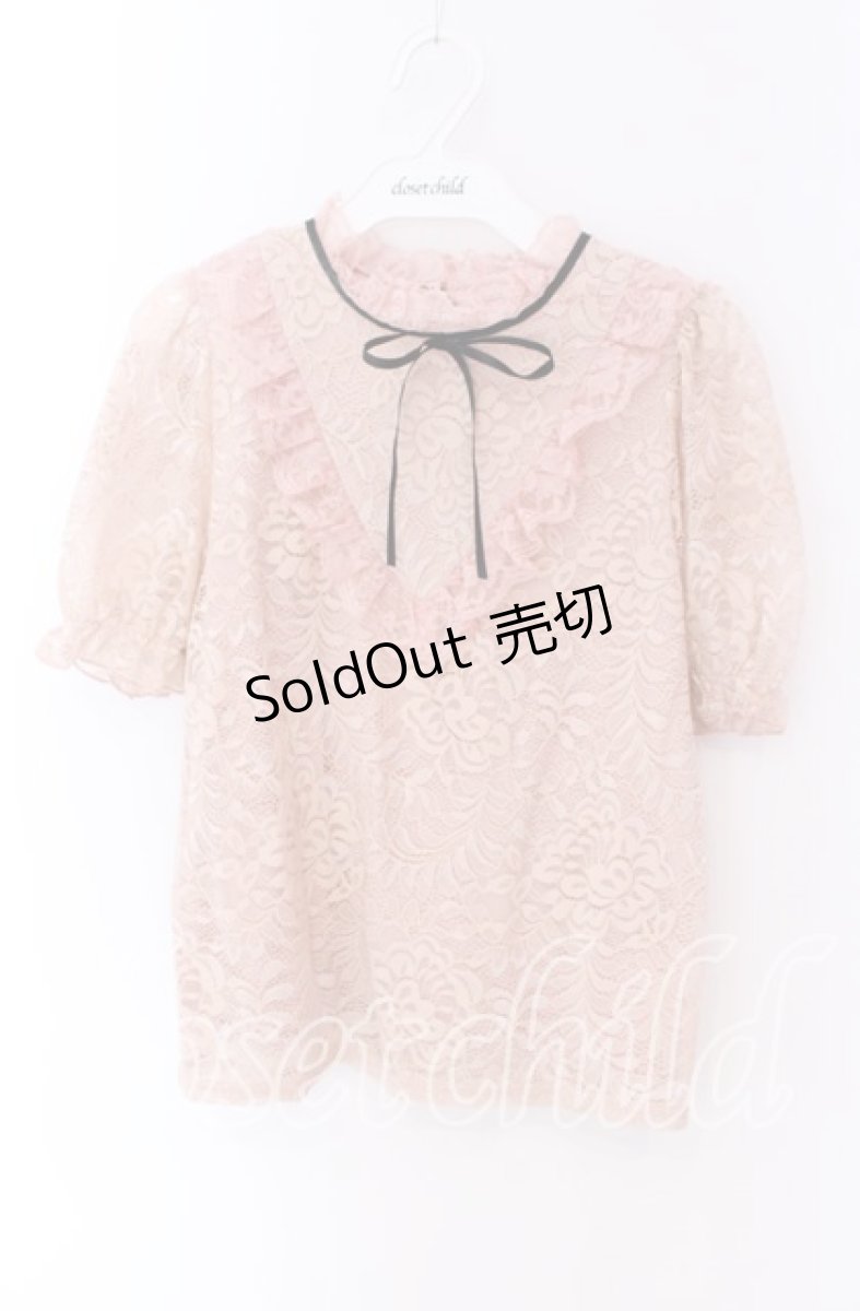 画像1: 【SALE】Ank Rouge / リボン配色総レースプルオーバー M ピンク O-25-09-04-048-CA-TO-OW-ZT162 (1)