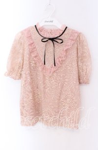 Ank Rouge / リボン配色総レースプルオーバー M ピンク O-25-09-04-048-CA-TO-OW-ZT162