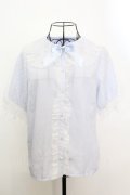 axes femme kawaii / ドットチュール半袖ブラウス M サックス O-25-09-04-1010-AX-BL-YM-OS