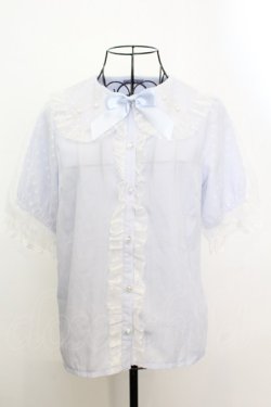 画像1: axes femme kawaii / ドットチュール半袖ブラウス M サックス O-25-09-04-1010-AX-BL-YM-OS