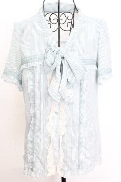 画像1: axes femme / ストライプリボンタイブラウス M ミント O-25-09-04-1012-AX-BL-YM-OS