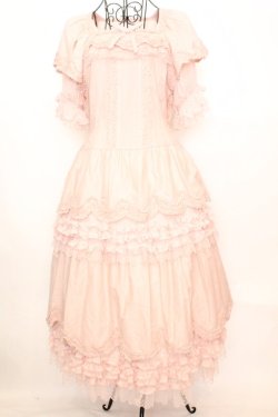 画像1: PINK HOUSE / フロッキードットチュール使いワンピース  ピンク O-25-09-04-1023-LO-OP-OW-OS