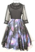 Favorite / 宇宙柄×星空チュールワンピース  ブラックｘブルー O-25-09-04-1026-LO-OP-YM-OS