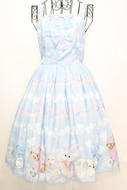 画像1: axes femme kawaii / ランドリー柄ジャンスカ M サックス O-25-09-04-1030-AX-OP-YM-OS