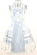 axes femme kawaii / アンティークローズ柄ジャンパースカート M アイボリーｘブルー O-25-09-04-1031-AX-OP-YM-OS