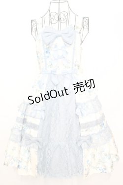 画像1: axes femme kawaii / アンティークローズ柄ジャンパースカート M アイボリーｘブルー O-25-09-04-1031-AX-OP-YM-OS